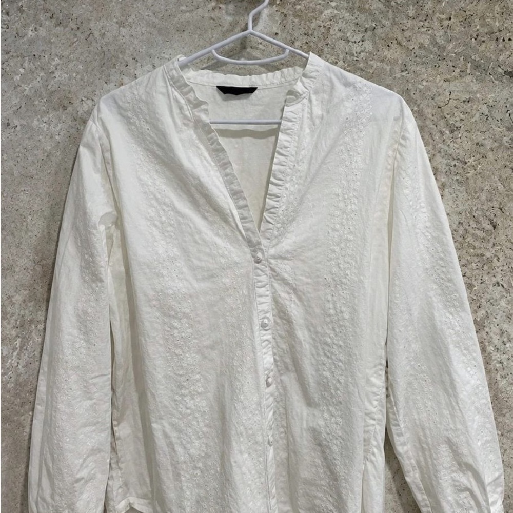 Zara White Textured Button-Front Casual Shirt
